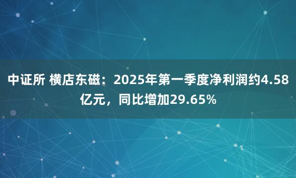 中证所 横店东磁：2025年第一季度净利润约4.58亿元，同比增加29.65%